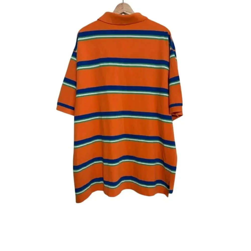 Polo Ralph Lauren Polo Shirt Mens 2XB Orange Stripe Big Pony Cotton Classic Golf